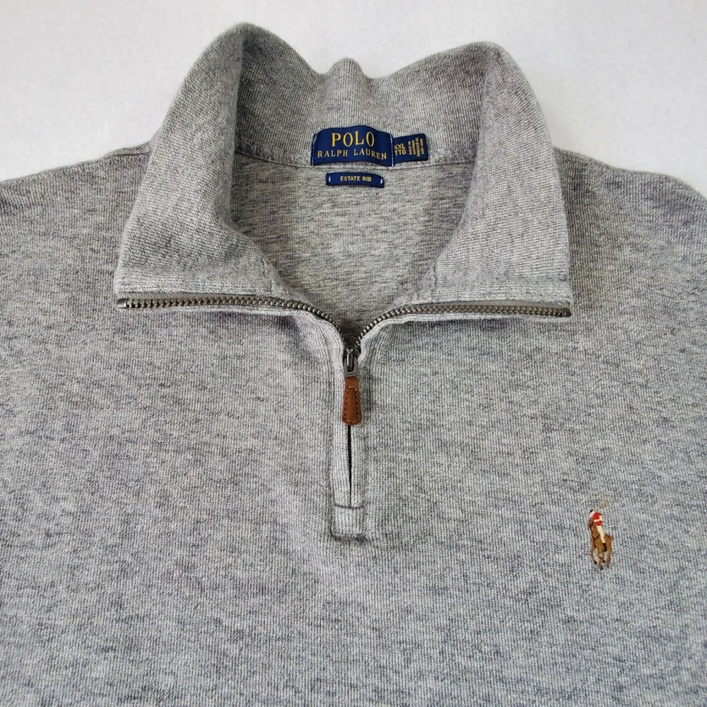 Polo Ralph Lauren Estate Rib Quarter Zip Sweater Mens XXL Gray Cotton‎